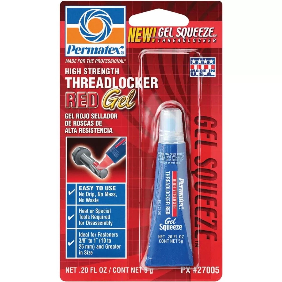 0.2 Oz. Red High-strength Gel Squeeze Threadlocker