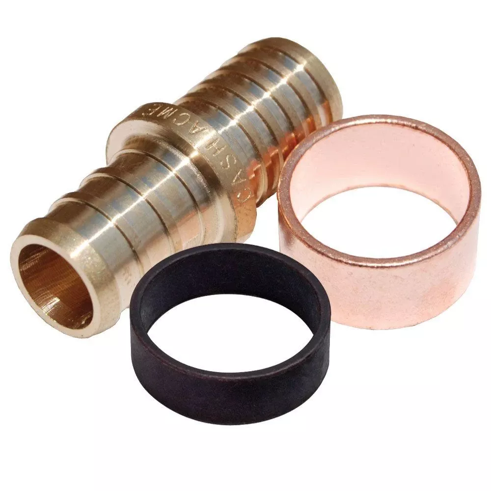 1/2 In. Brass Pex Barb Polybutylene Coupling With Crimp Rings
