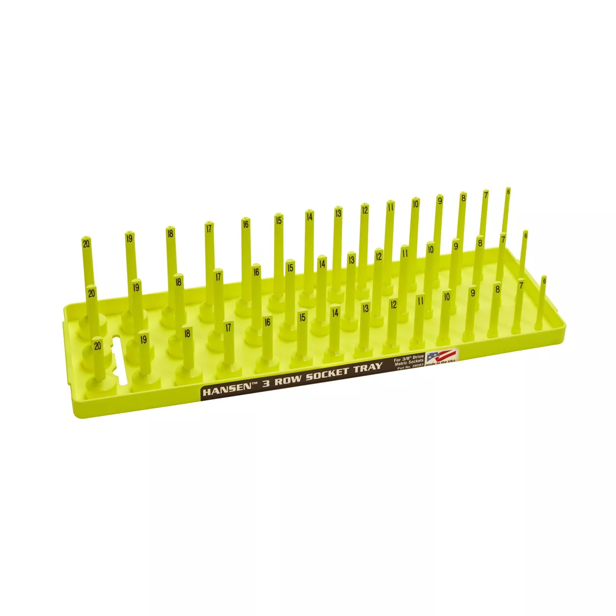 3/8" Metric 3-Row Socket Tray, Hi-Viz Yellow