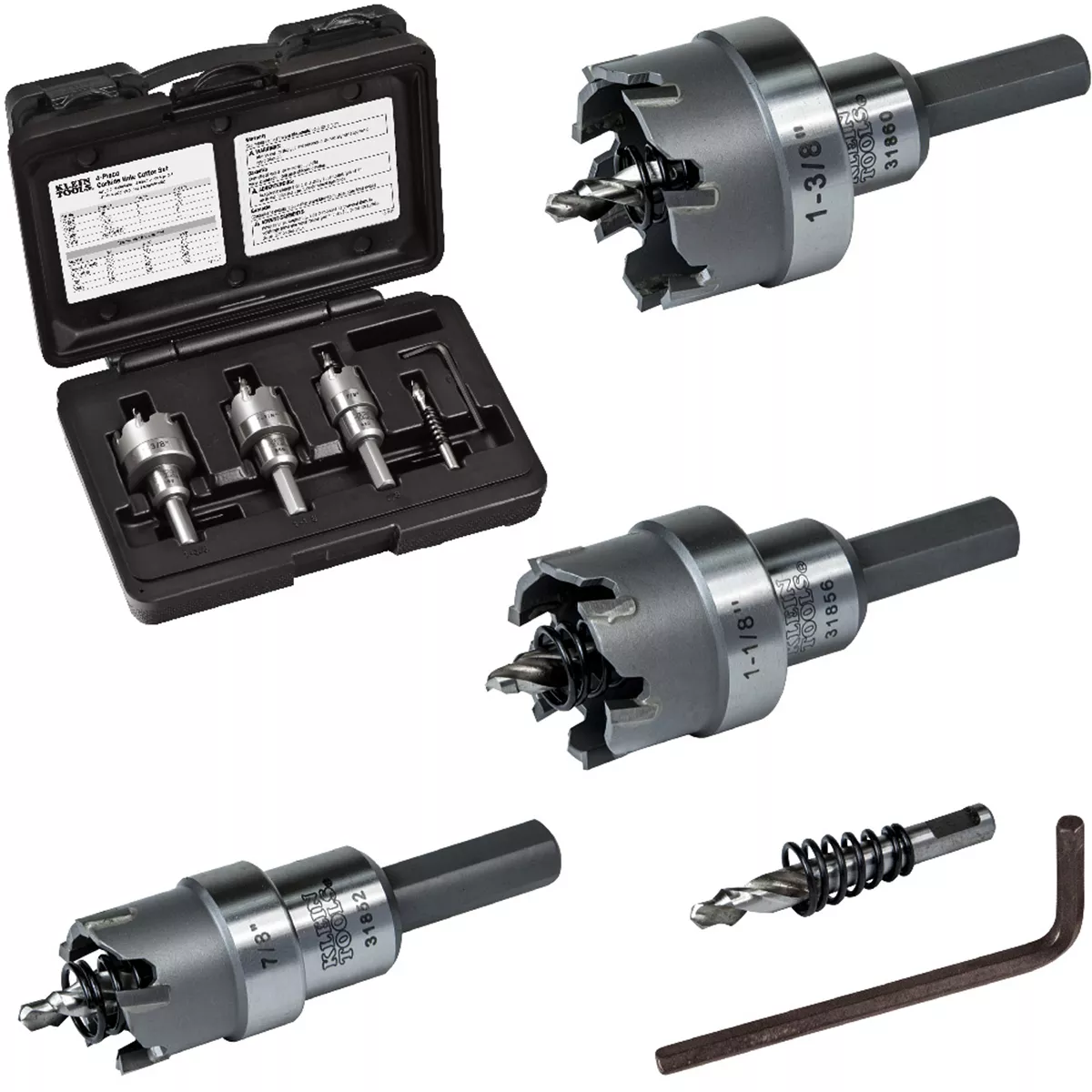 Klein Tools Carbide Hole Cutter Set with Heavy Duty Carry Case, 4-Piece