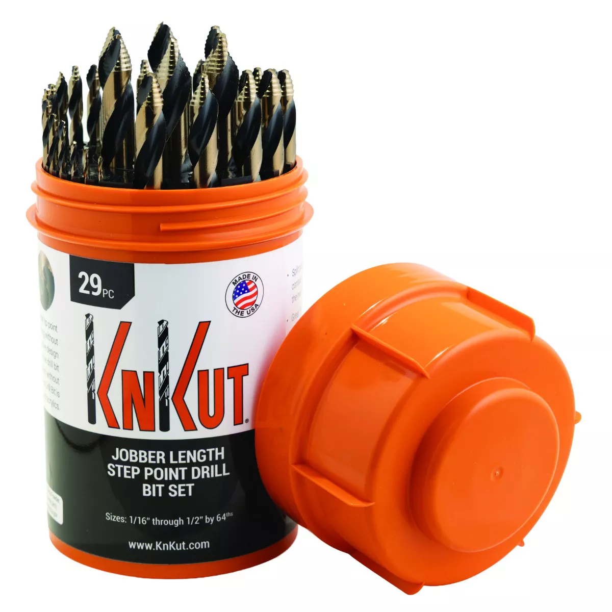 KnKut 29 Piece Drill Buddy Mechanics Length Step Point Drill Bit Set 1/16"-1/2" by 64ths