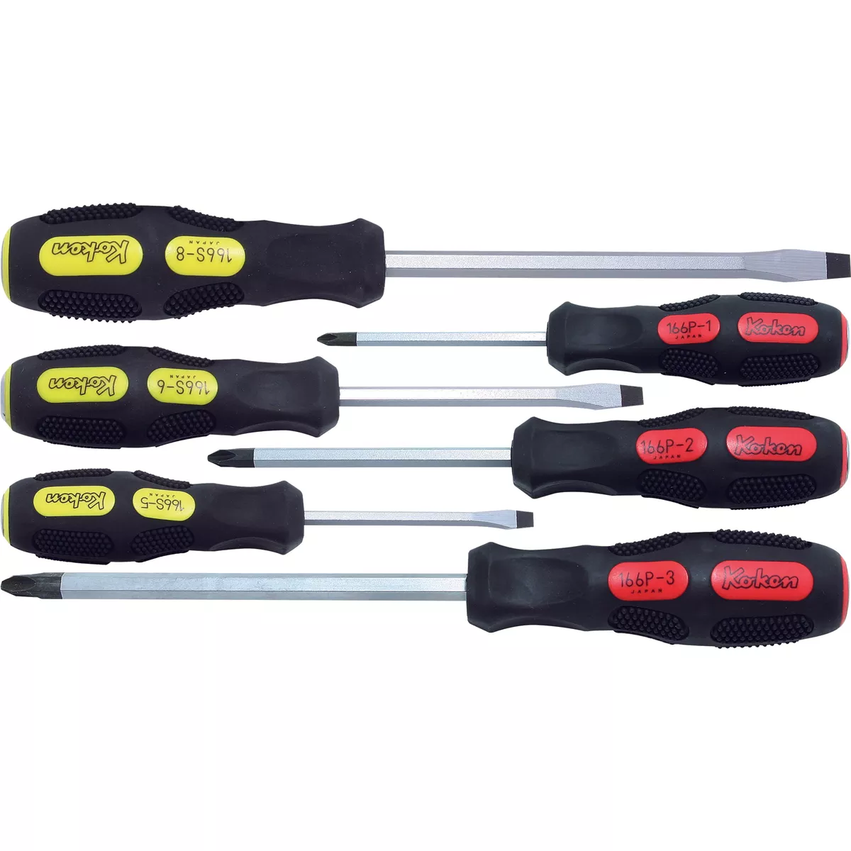 Ko-ken USA 166PS/6 Phillips and Flat Head Blade Through Type Screwdriver Set, PH1-2-3/SL5-6-8 - 6 pieces