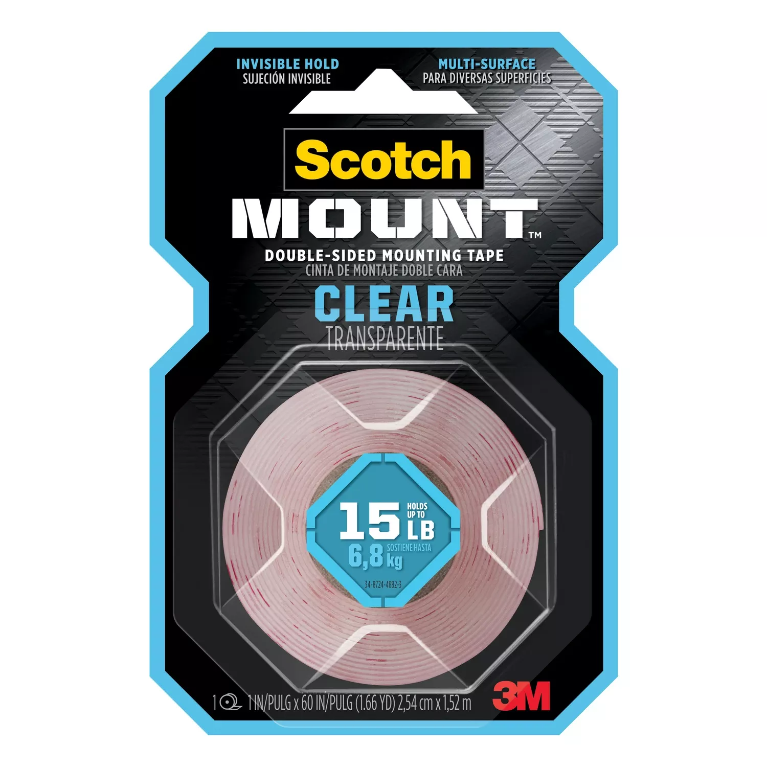 -mount Clear Double-sided Mounting Tape, 1 In. X 60 In., 15 Lb Capacity
