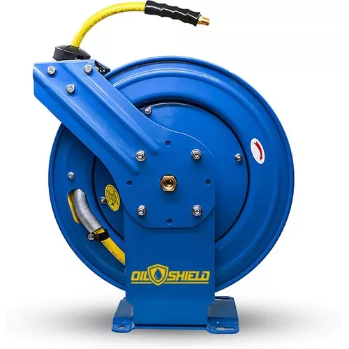OilShield Air Hose Reel 1/2" Retractable Dual Arm Heavy Duty with Rubber Hose, 3' Lead-in Hose, 300 PSI, 50'