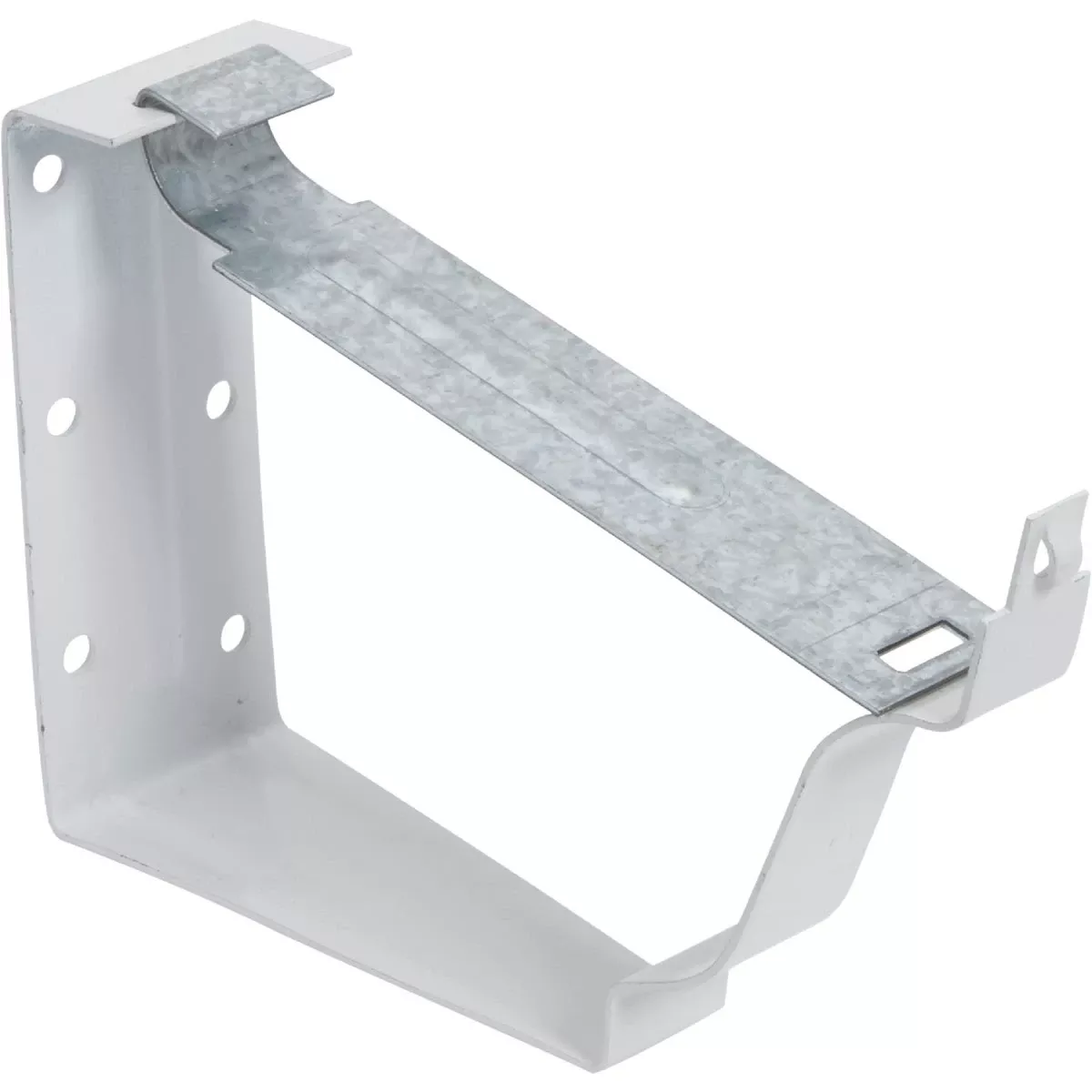 Snap Lok Fascia Bracket, White Galvanized Steel, 5 In., 2-pc.