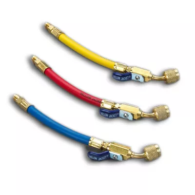 Yellow Jacket FlexFlow & Low Loss Adapter Hoses with Ball Valve, 9″, 3-Pack (29980)