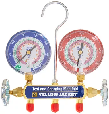 Yellow Jacket Manifold with 3-1/8″ Gauges for R-22, 404A, 410A (42001)